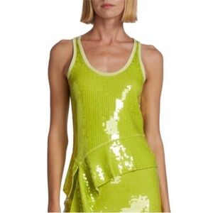 Helmut Lang Neon Green Sequin Asymmetrical Tank